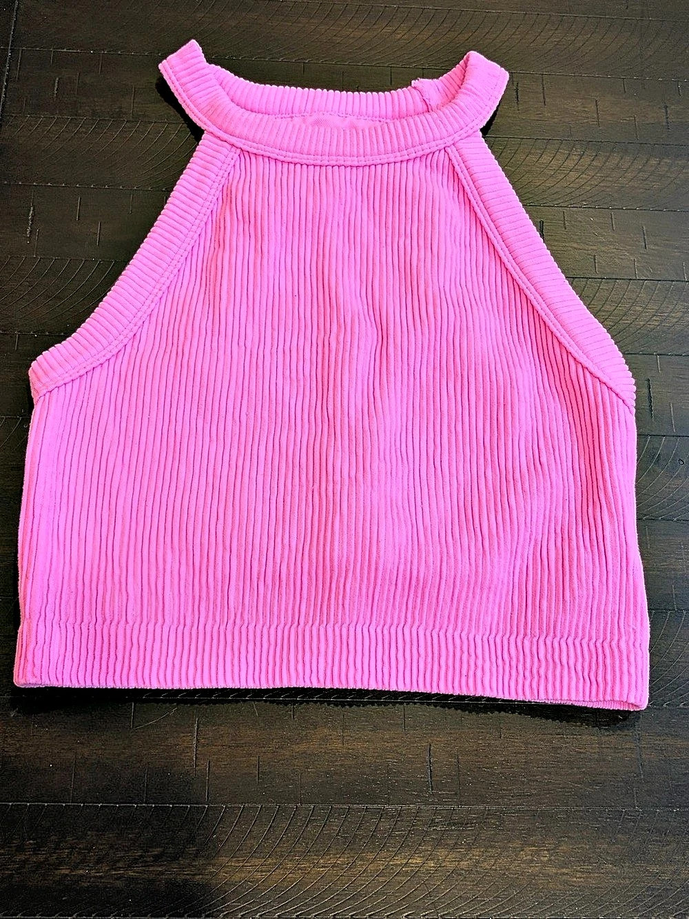 Aerie Ribbed High Neck Crop Tank Top Pink Medium